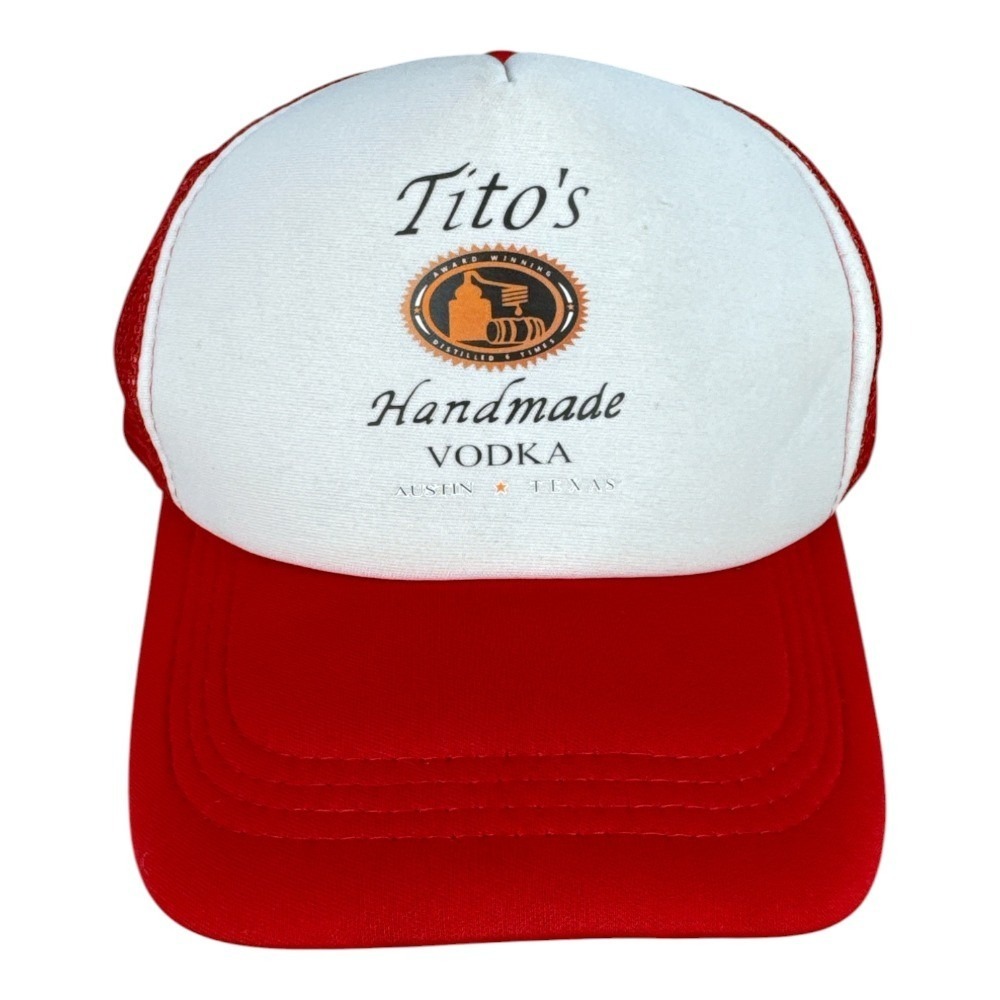 Titos Handmade Vodka Trucker Hat Red White Austin Texas Snapback Mesh Cap